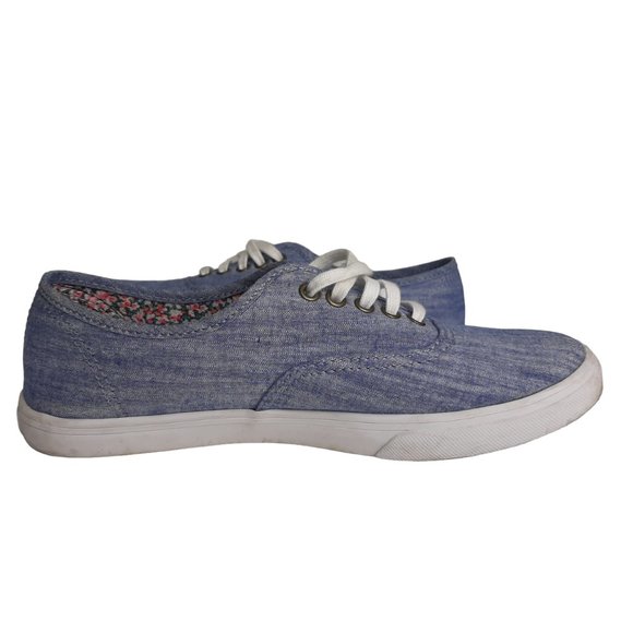 Vans Authentic Unisex Canvas Lace Up Low Top Floral Chambray Blue Size 7 - Picture 6 of 11